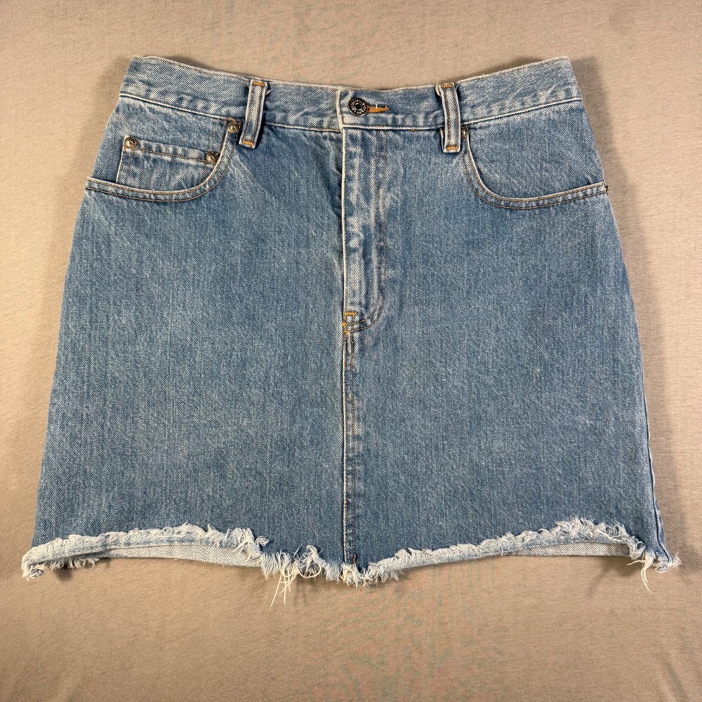 Ralph Lauren Denim Mini Skirt Light Wash Frayed Hem Size 10 100% Cotton
